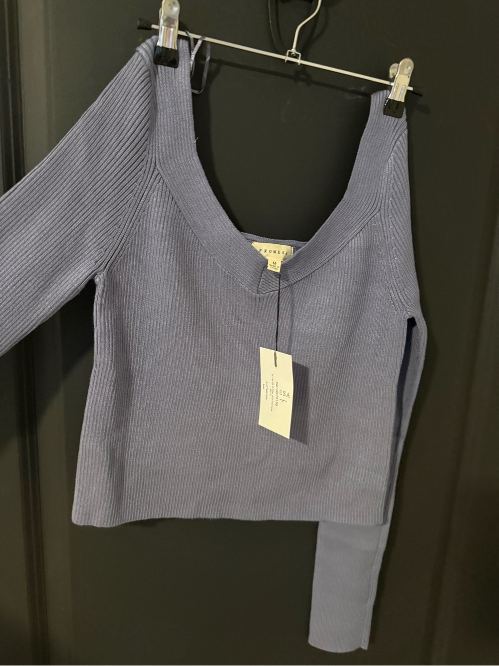 Promesa Ribbed V-Neck Long Sleeve Top - Lavender